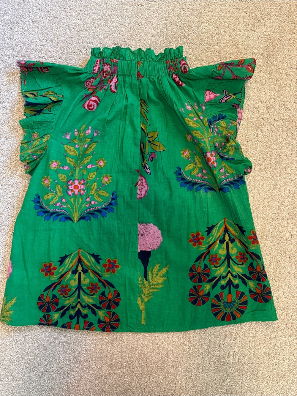 THML Green Floral Ruffle Sleeve cotton Tunic Top, XS - Picture 3 of 7